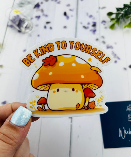 Be Kind To Yourself Cute Orange Mushroom Matte Laminated Sticker