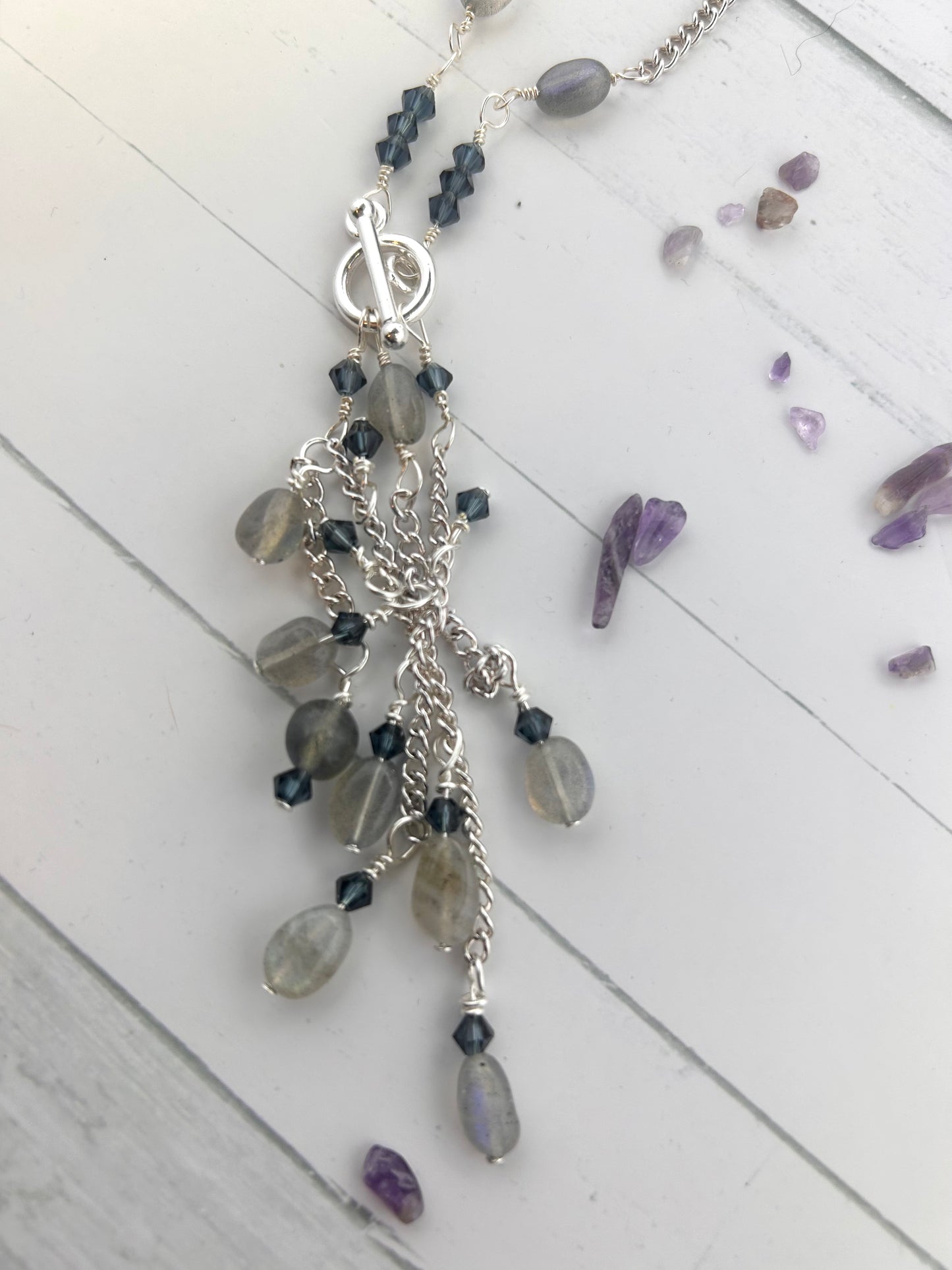 Handmade Toggle and Chain Labradorite Waterfall Necklace
