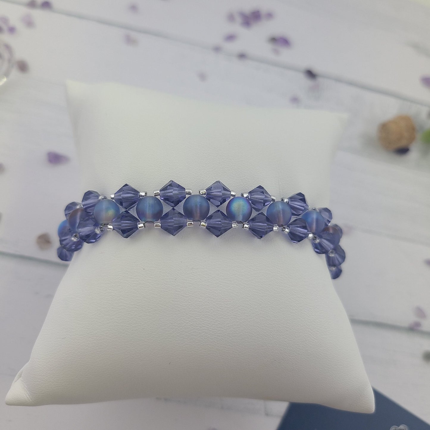 Handmade Purple Glass Crystal Beaded Statement Bracelet.