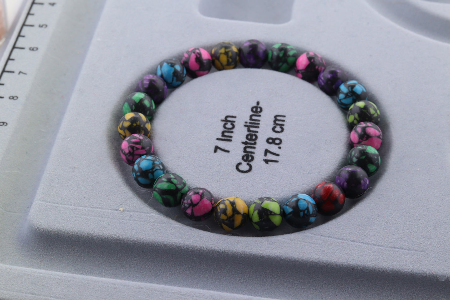 Handmade Rainbow, Multicolor Granite Beaded Stretch Bracelet. Semiprecious Gemstone beads.