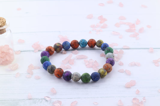 Handmade Multi-Color Jasper Gemstone Stretch Bracelet, Earth tones.