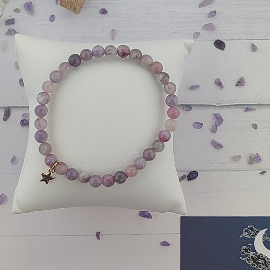 Handmade Purple Unicorn Crystal Beaded Stretch Bracelet, Gemstone Bracelet. Optional Gold Star Charm.